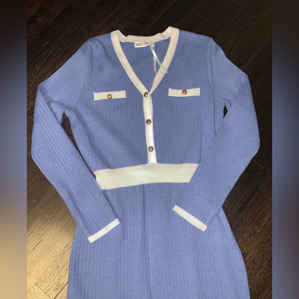 Grace Karin Women's Blue Cardigan with White Accents